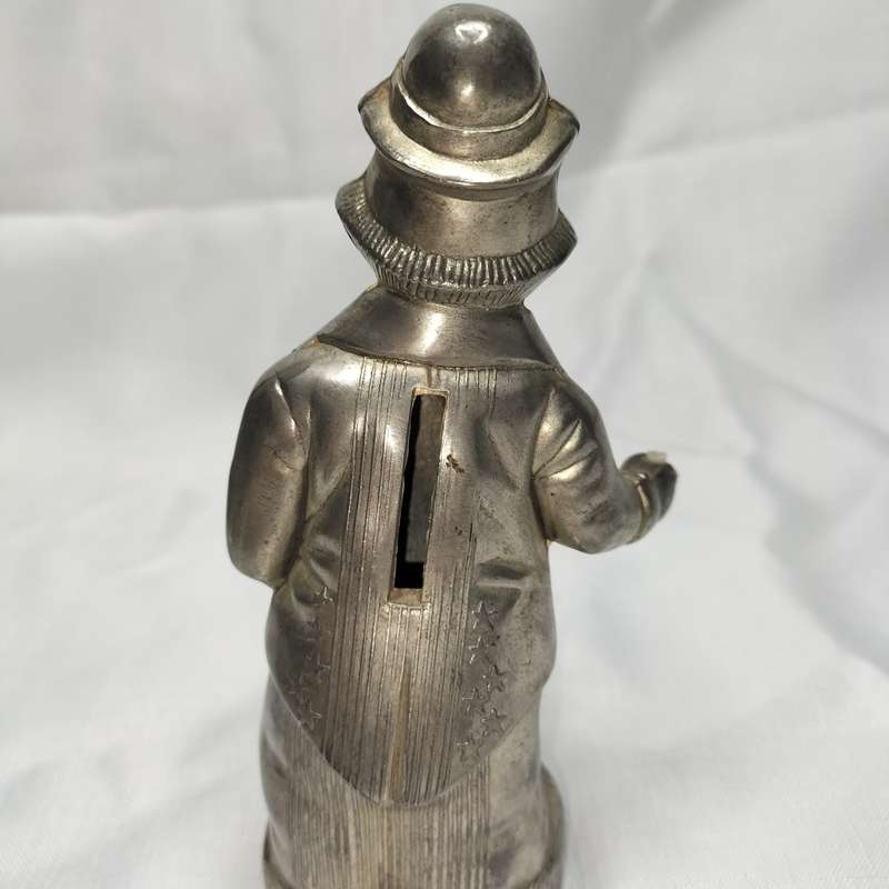 Metal Vintage Penny Piggy Bank Clown Silver Still!!!!