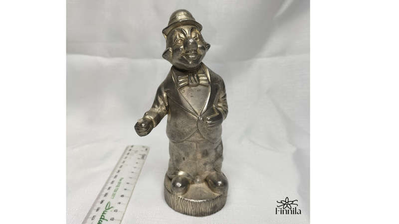 Metal Vintage Penny Piggy Bank Clown Silver Still!!!!