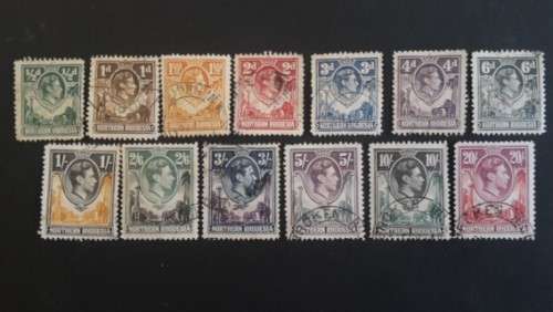 Northern Rhodesia george VI set to the 20/ used  with the harder to get 3 colour varieties cv 1500+
