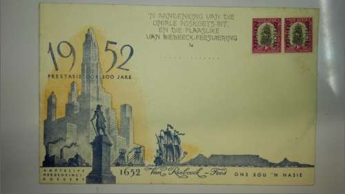 SA first day van riebeeck commemorative  cover with 2 ea official 1d stamps condition as per scans