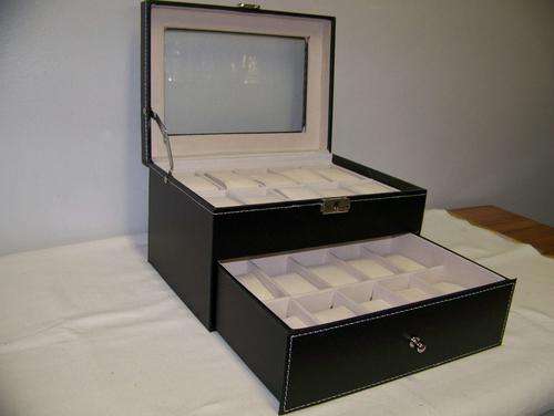 Leatherette watch case holds 20 watches.