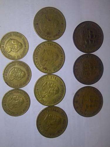 1942, 1953, 1955 1D coins, 1961,1962,1963,1964 1 cents , 1961, 1962, 1964 1/2 cents