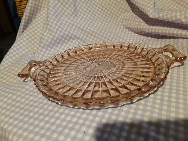 Pink Depression  Glass Cake Plate