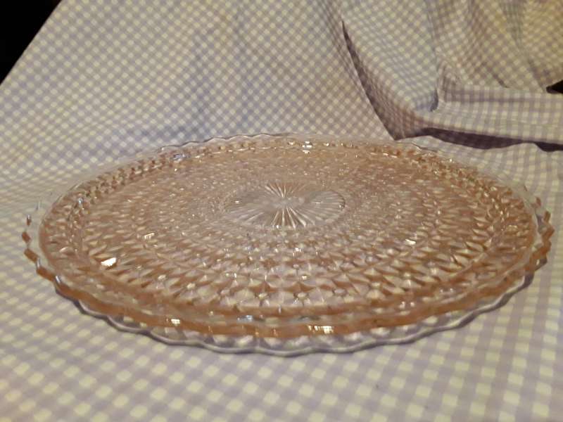 Large Pink Depression Glass Cake Plate