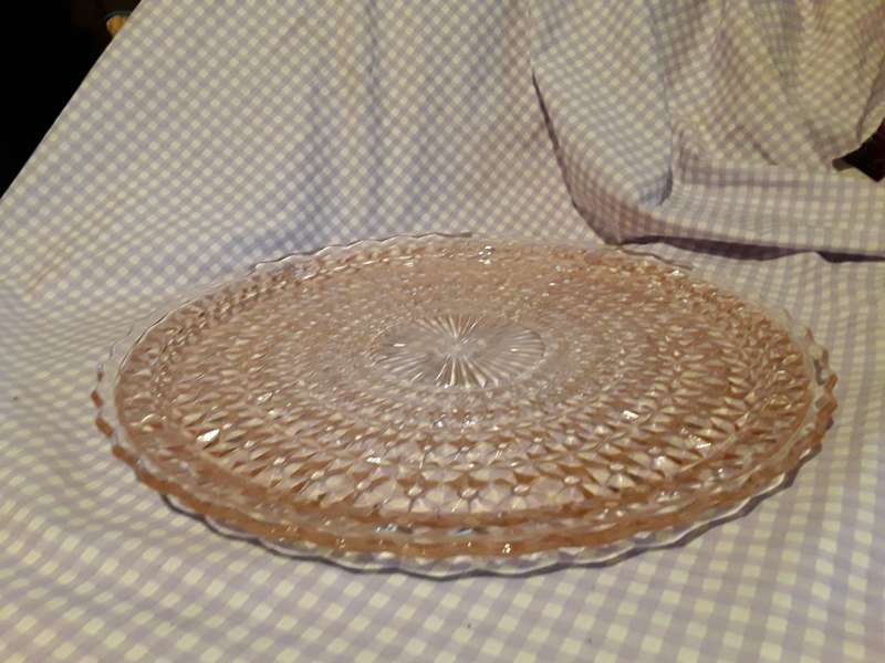 Large Pink Depression Glass Cake Plate