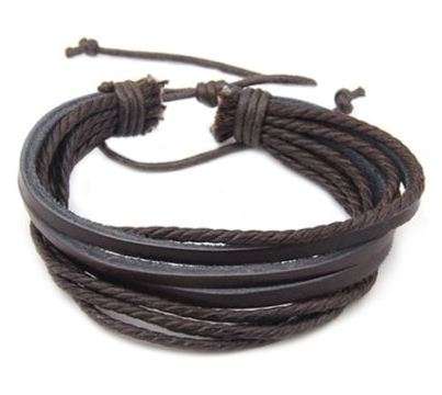 Multilayer unisex Leather adjustable Bracelet - Brown