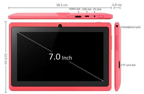 7 Inch Quad Core 8GB A33 Android 4.4. Tablet, Dual Cameras, Full HD, Wi-Fi, Bluetooth, Touch Screen