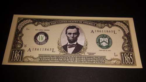 16 th President of USA Abraham Lincoln million dollar bill