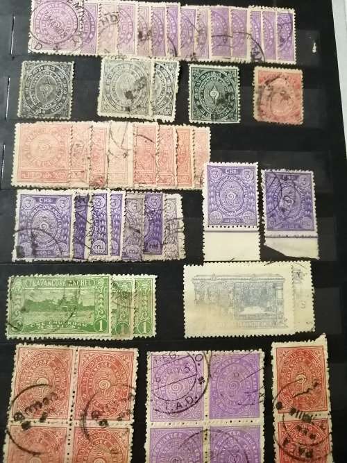 India States - TRAVANCORE- Used Colour studies and OVERPRINTS - Large Selection