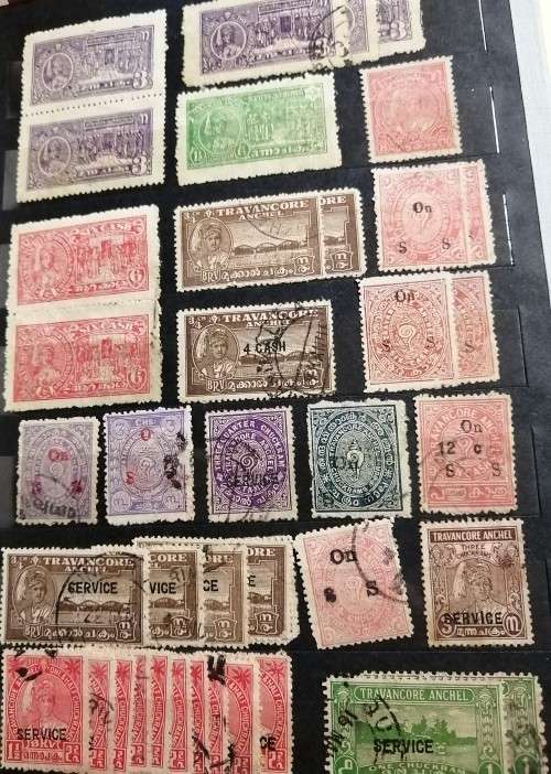India States - TRAVANCORE- Used Colour studies and OVERPRINTS - Large Selection