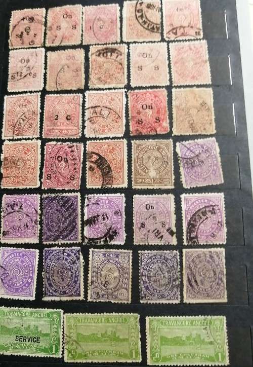 India States - TRAVANCORE- Used Colour studies and OVERPRINTS - Large Selection