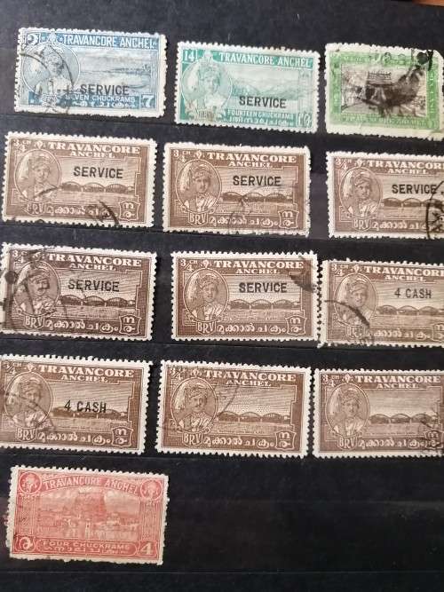 India States - TRAVANCORE- Used Colour studies and OVERPRINTS - Large Selection