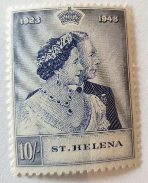 St Helena -1948 Royal Silver Wedding 10s violet-blue SG 144 (GOOD CV £26+)