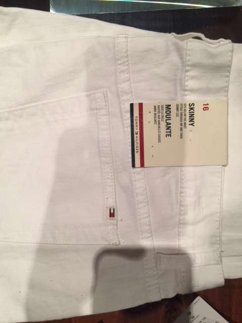 Tommy Hilfiger Womens White Denim Low-Rise White Wash Skinny Jeans Size - 16