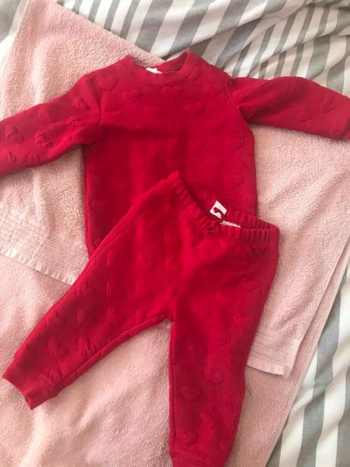 Red heart embossed tracksuit - 12 to 18 months