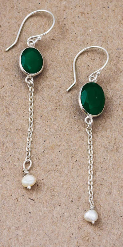 Delicate Semi Precious Carnelian Earrings set in Sterling Silver with Fresh water Pearls
