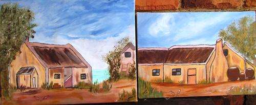 Original Art by ZeldaZ   Set of Two   "Coastel Houses near the beech"