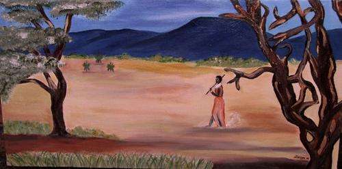 Original art by ZeldaZ     "Eensame beeswagter "    "380 mm x 750 mm"
