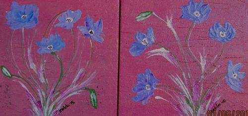Original Art by ZeldaZ   -  " Soft blue/purple poppies "   -  " 200 mm x 200 mm"