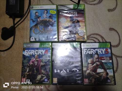 Xbox 360 console with games