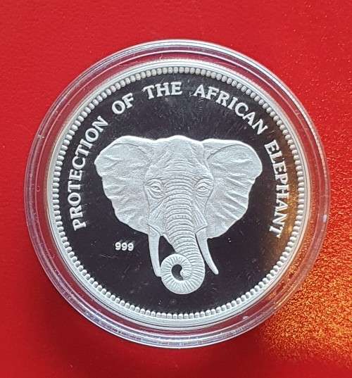 1993 Uganda Protection of the African Elephant 1oz Proof Silver