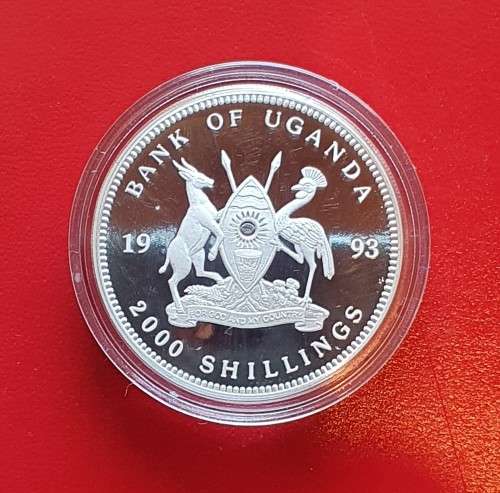 1993 Uganda Protection of the African Elephant 1oz Proof Silver