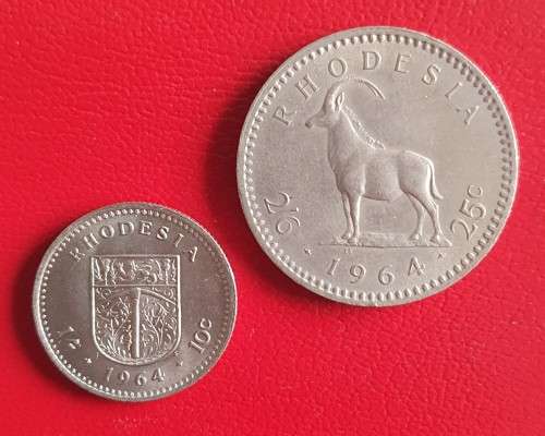 1964 Rhodesia 10c (UNC) and 25c coins