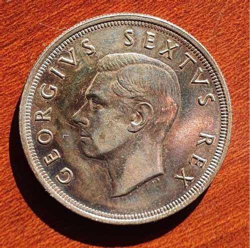 1950 Union of South 5 Shilling - Beautiful rainbow toning