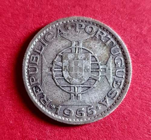 1955 Angola 10 Esc - 72% Silver