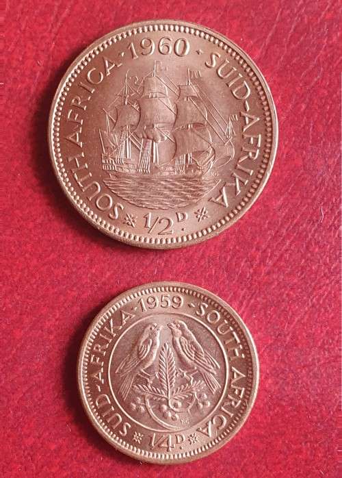 1959 SAU ¼ penny and 1960 ½ penny