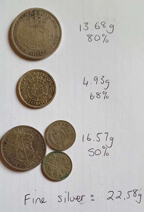 1934 SAU 2 and a half Shilling - Mixed lot Silver coins 22.58g fine silver