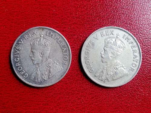 2 x 1936 Silver Half Crowns - Broken bust Error