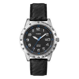Timex Men's T2N920 Elevated Classics Silver-Tone Case Carbon Texture Leather Watch