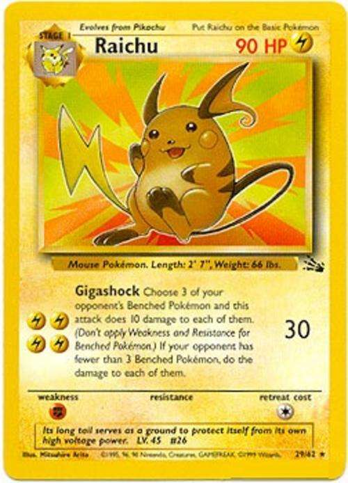 Pokemon Fossil Rare Card - Raichu 29/62