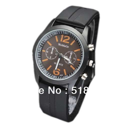 Black Band Orange Figure Casual Style Round Face Silicone Unisex Quartz Watches