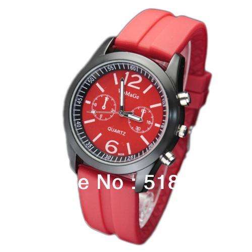 WATCH Red Casual Style Round Face Silicone Unisex Quartz Watches Vogue Design