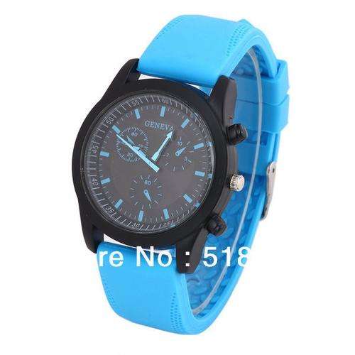 Blue Round Dial Casual Lady Quartz Watch Silicone Watch New