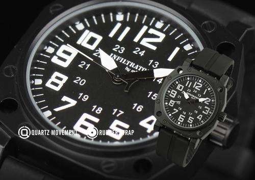 INFANTRY Men's Army Military Black Style Sport Silicone 24H Clock Quartz Analog Wrist Watch NEW