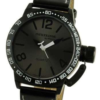 INFANTRY Men's All Black Quartz Hours Wrist Watch Fashion Casual Police Army Leather Strap