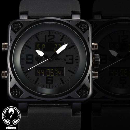 INFANTRY All Black Sports US Royal Police Date Alarm Men's LCD Digital Wrist Watch Silicone Band NEW