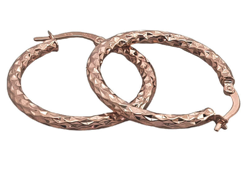 9ct Rose Gold Diamond Cut Hoop Earing