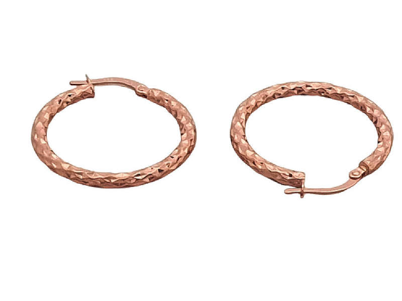 9ct Rose Gold Diamond Cut Hoop Earing