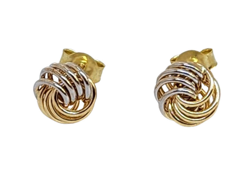 9ct TWO TONE GOLD SMALL KNOT STUD EARRING