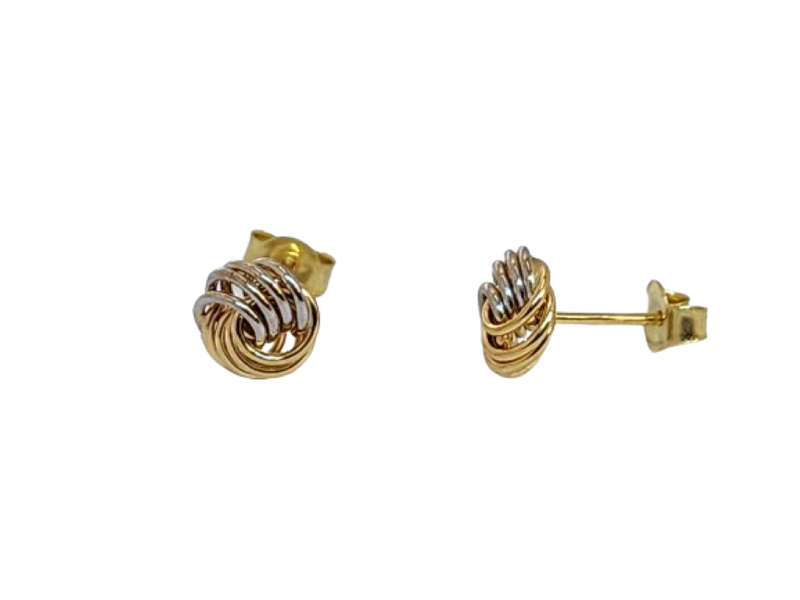 9ct TWO TONE GOLD SMALL KNOT STUD EARRING