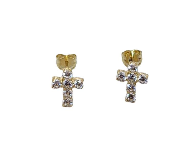 9CT GOLD AND CUBIC ZIRCONIA CROSS STUD EARRING