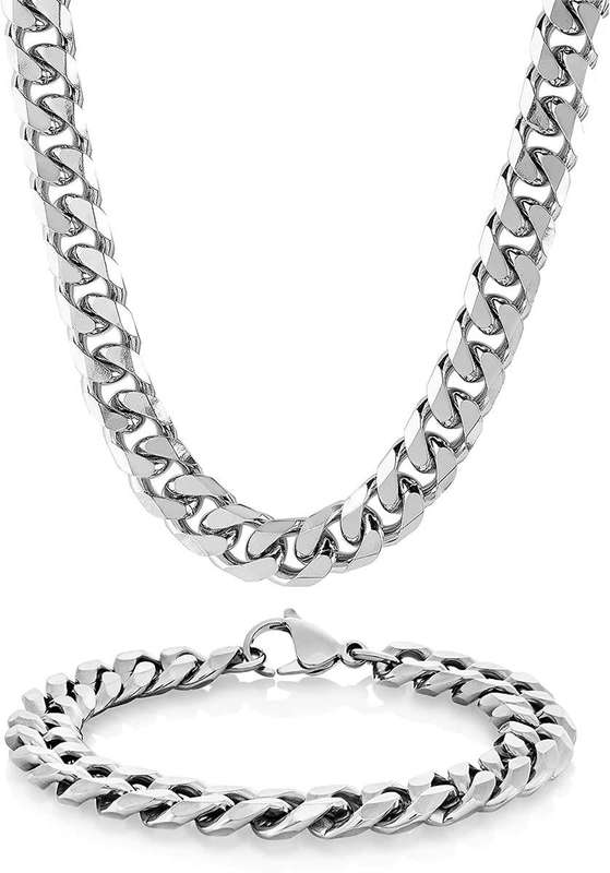 Stainless Steel Curb Necklace With Free bracelet