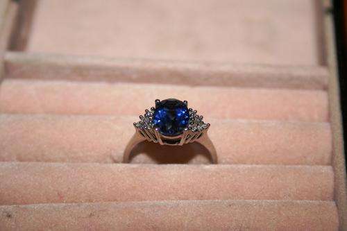 White Gold Ring With 2.30ctw Precious Stones - Genuine Diamonds and Sapphire.