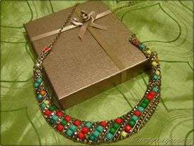 Vintage Acrylic Colour Bead Golden Bib Chain Necklace