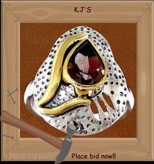 ***R2699***size 7 1/2 BROWN SMOKEY TOPAZ PEAR GREEK 925 STERLING SILVER ARTISAN RING
