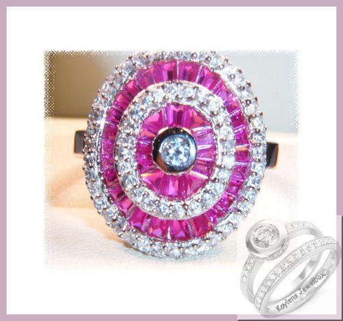***R5599*** Irresistible and breathtaking ***SILVER 925 STUNNING DECO RUBY & CLEARSTONE RING SIZE P